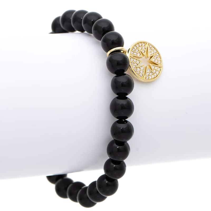 Rivka Friedman 18K Gold Plated Onyx Beaded Bracelet with Starburst Charm - Black