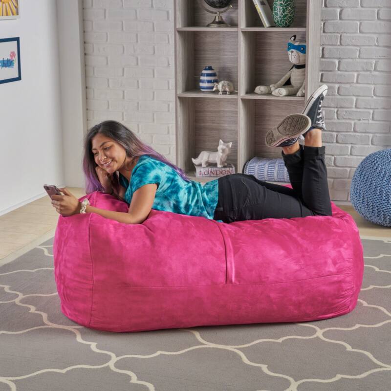 Michael 4 Foot Cylindrical Suede Bean Bag, Fuchsia