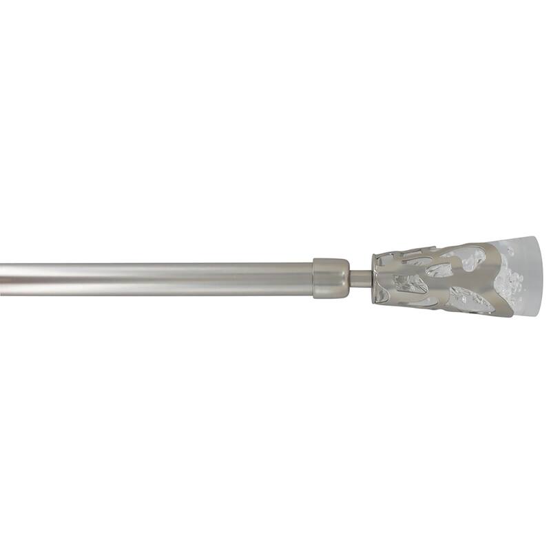 Adjustable Single Curtain Rod 50"-82" with Crystal-Look Finials and Brackets, Available in Silver or Chrome Finish - Silver