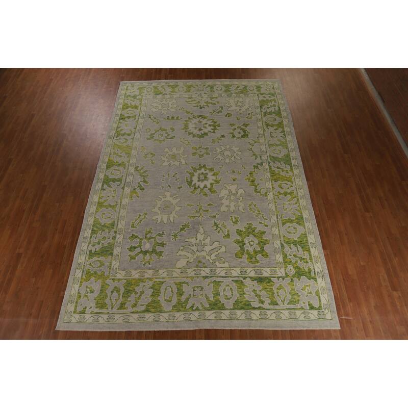 Hand Knotted Oriental 100% Wool Carpet Transitional All-Over Greys & Charcoal Oushak Area Rug - 13' 8'' X 9' 4''