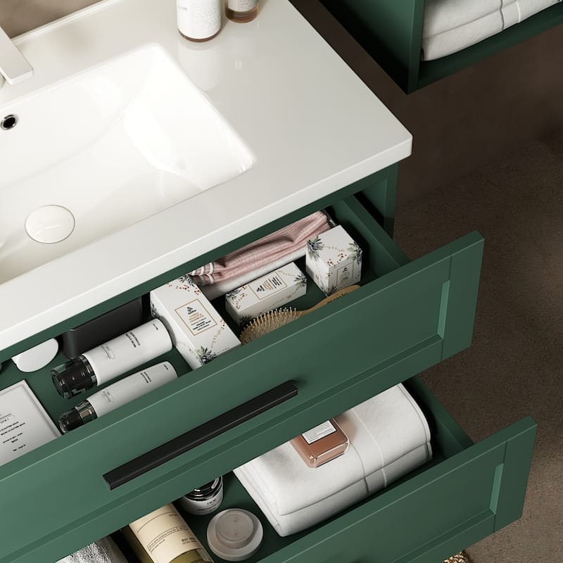 Wall-Mounted Floating Bathroom Vanity w/ 2 Sink Drawers NO Side Cabinet