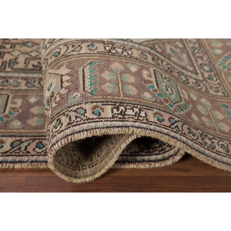 Geometric Tabriz Vintage Persian Area Rug Handmade Peach Wool Carpet - 6'5" x 9'5"