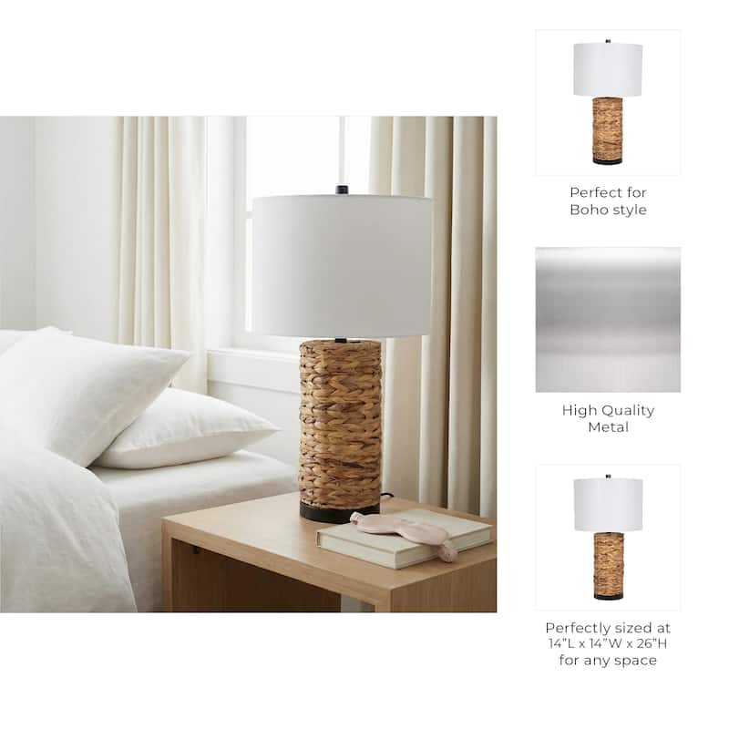 Modern Woven Seagrass Cylinder Table Lamp - 26", Brown & White - 25.75"