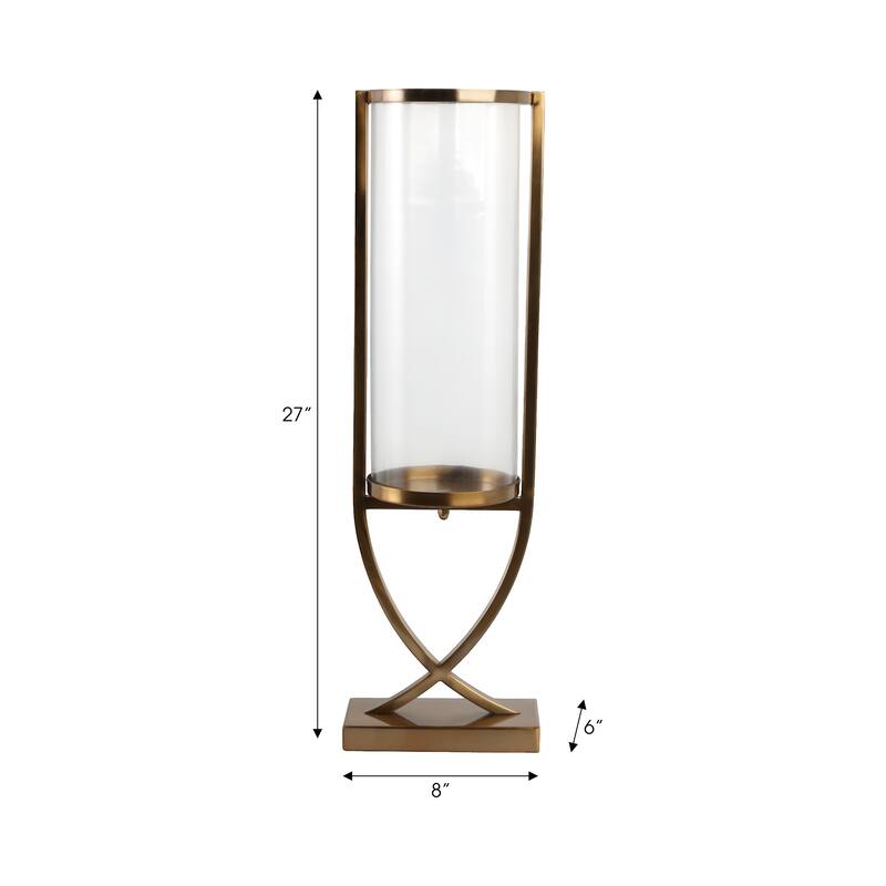 Modern Glass Pillar Candle Holder Decorative Lantern with Steel Frame