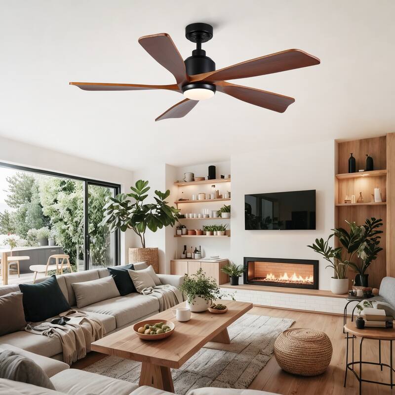 52 inch Natural Style Cozy Solid Wood White Ceiling Fan with Light, Quiet DC Motor