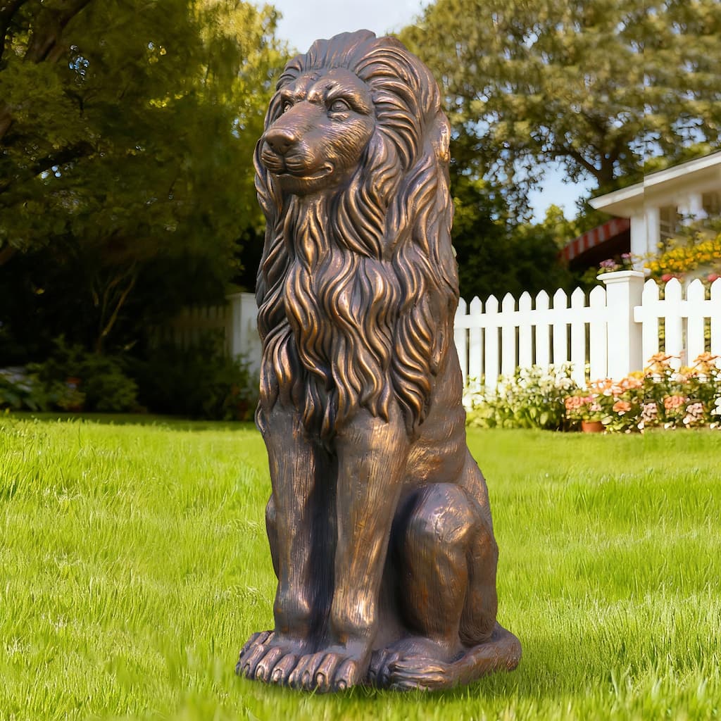 Glitzhome 36.25"H Oversized MGO Bronze/White/Black Sitting Lion Garden Statue