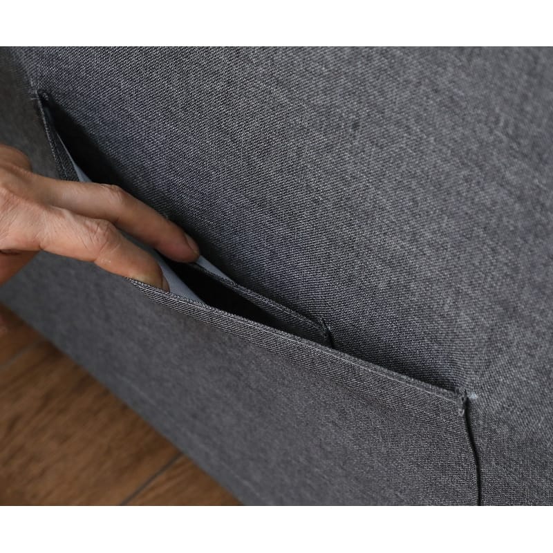 56" Dark Gray Linen Convertible Sleeper Loveseat With Side Pocket