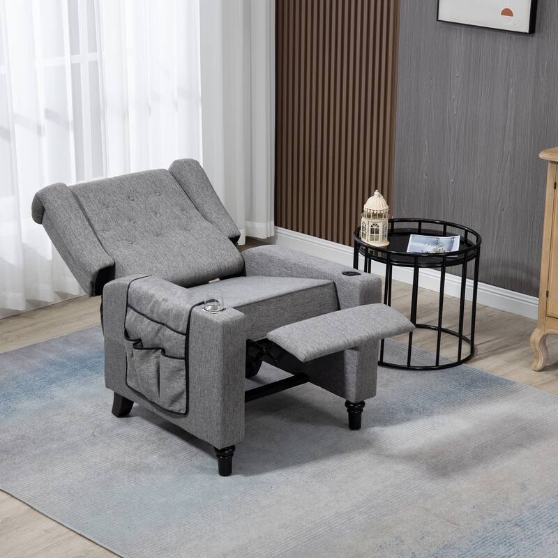 Linen Fabric Wingback Push Back Recliner Chair with 2 Hidden UBS Ports