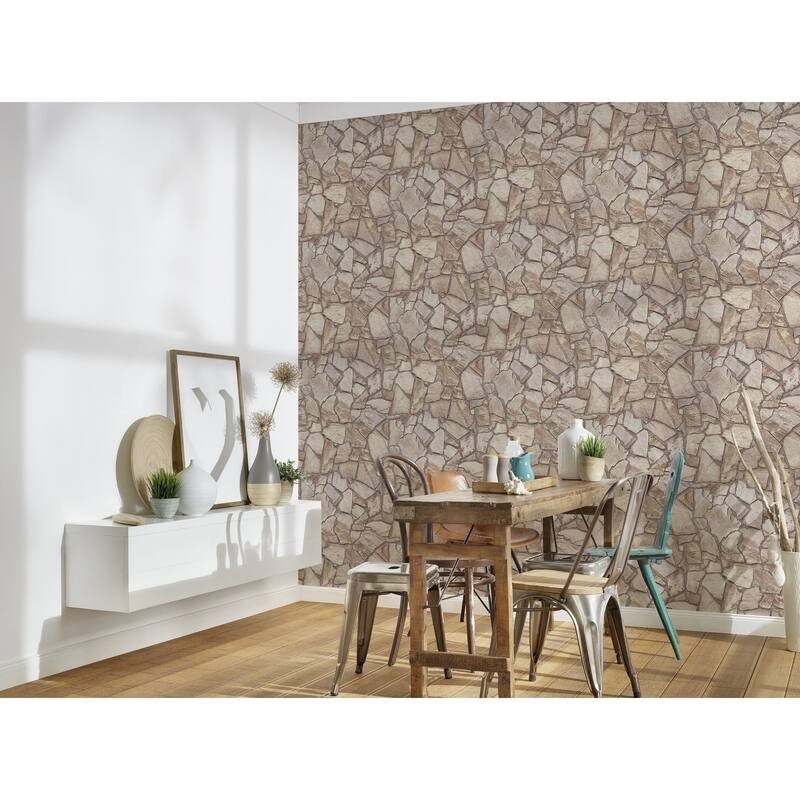 Galerie Wallcoverings Bricks and More Collection Claystone Cottage Motif Matte Finish Vinyl on Non-woven Wallpaper Roll