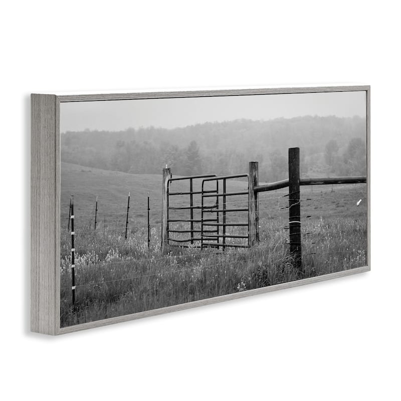 Stupell Countryside Farmland Front Gate Black White Landscape Photography Framed Wall Art - Grey