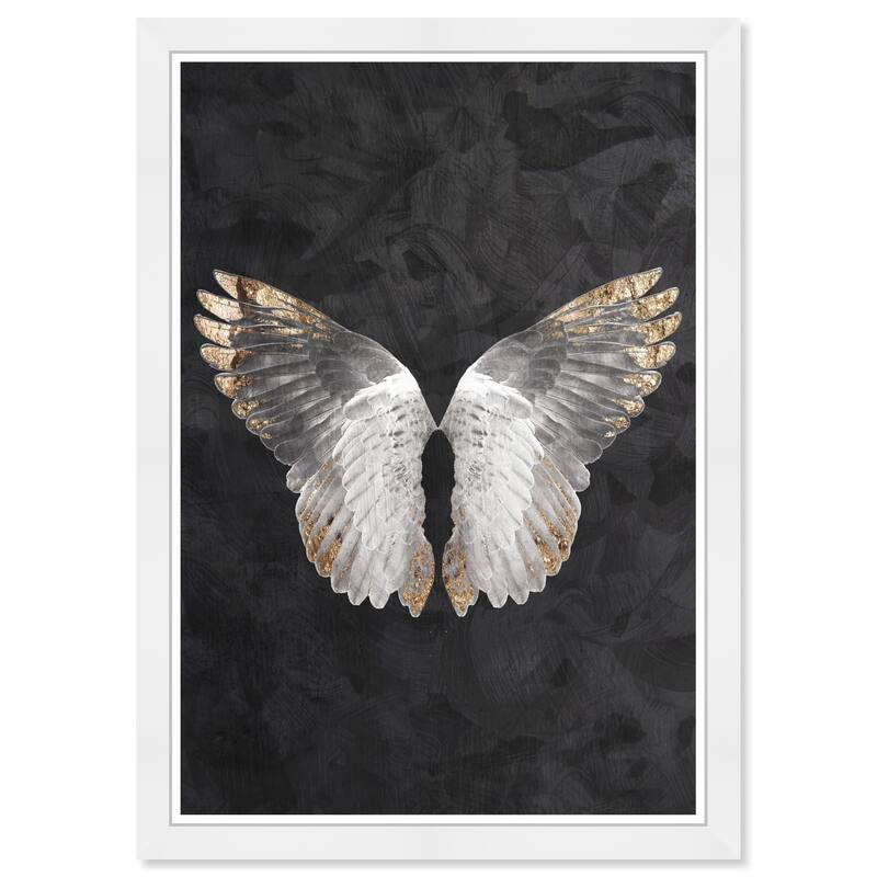 Wynwood Studio Prints Fashion and Glam Golden Feather Down NOIR White and Metallic Gold Glam Wall Art Canvas Print