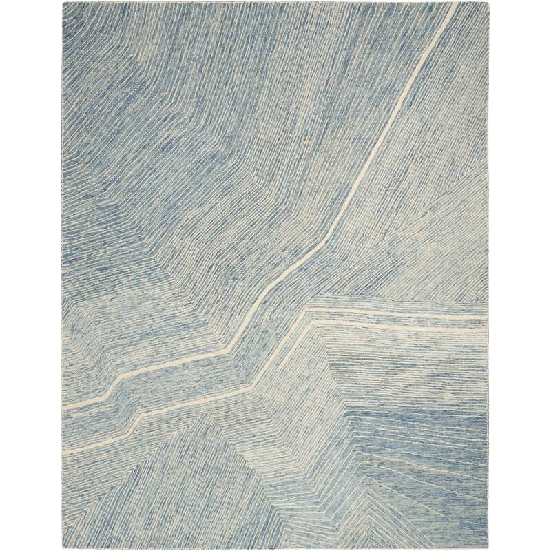 DKNY Pure Angles Indoor only Abstract Area Rug - 7' 9" x 9' 9" - Ivory/Blue