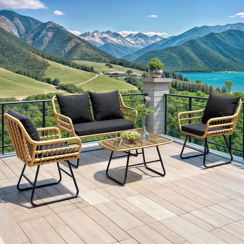 Moasis 4-Piece Patio Furniture Wicker Outdoor Bistro Set - Set of 4