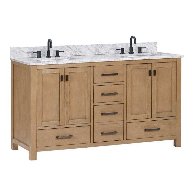 Avanity Modero 61 in. Double Vanity Combo in Matte Black finish and Carrara White Marble Top