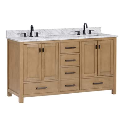 Avanity Modero 61 in. Double Vanity Combo in Matte Black finish and Carrara White Marble Top