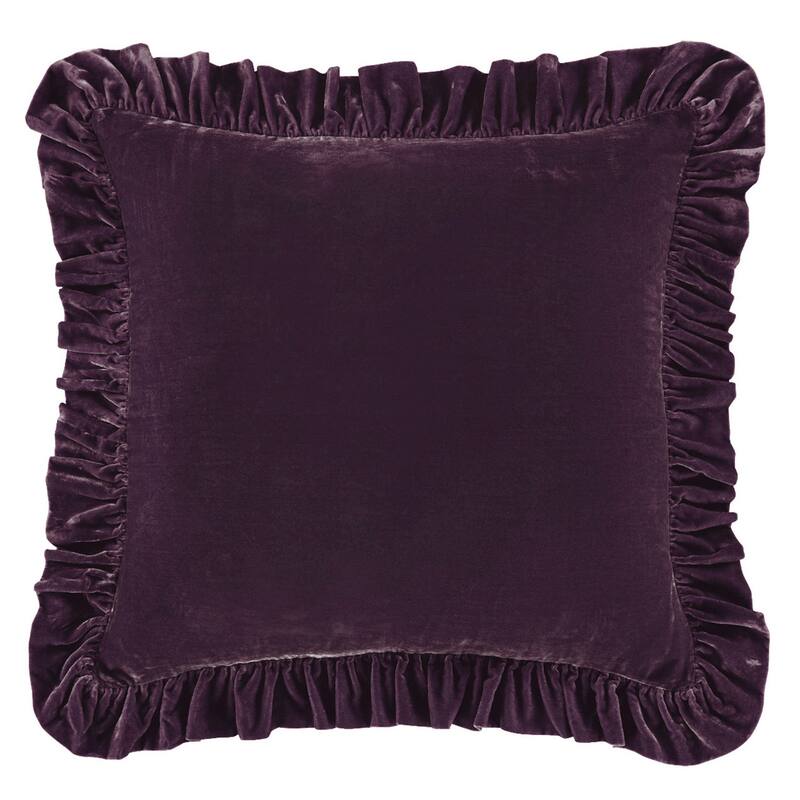 HiEnd Accents Stella Faux Silk Velvet Romantic Western Ruffled Euro Sham, 27"x27" - Dark Violet
