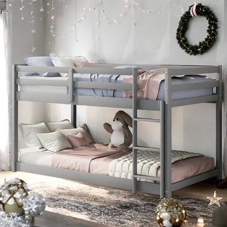 Safety Design Twin over Twin Floor Bunk Bed with Ladder