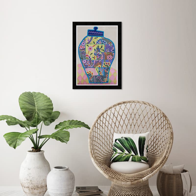 Wynwood Studio Potted Collage Framed Trendy Maximalist Decor 1 Piece Canvas Wall Art