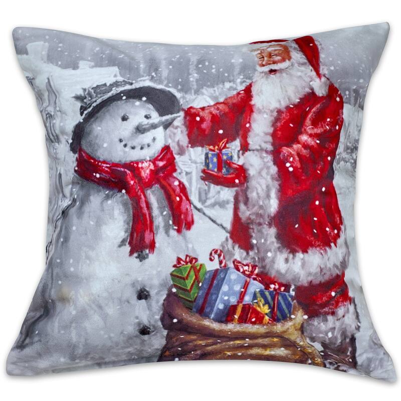 Violet Linen Seasonal Christmas Splendours Pattern Decorative Throw Pillow - Santa Snowman