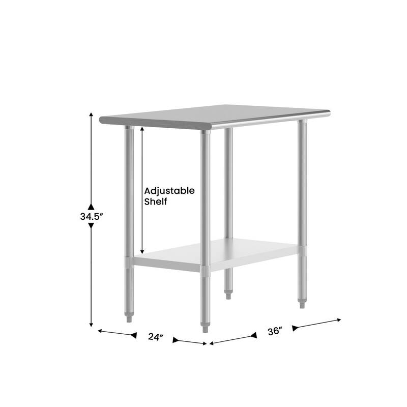 Stainless Steel 18 Gauge Work Table with Undershelf