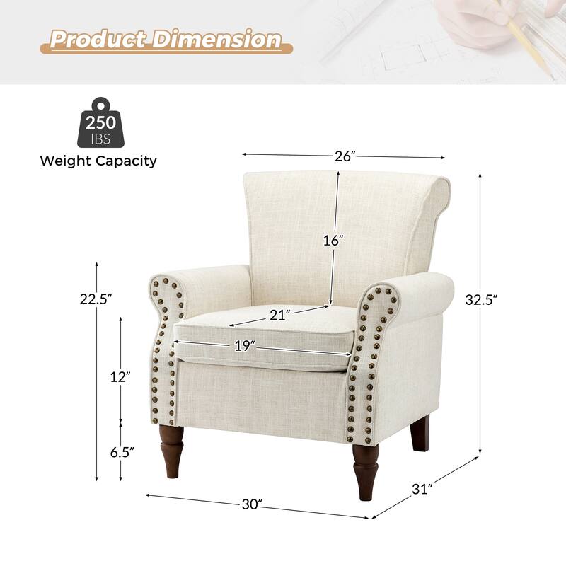 Nyctelius Upholstered Comfy Accent chair with Turned Wooden Legs and Nailhead Trim Set of 2 by HULALA HOME