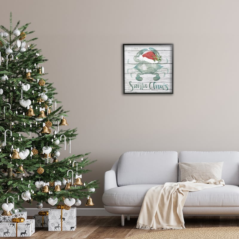 Stupell Santa Claws Blue Crab Nautical Pun Christmas Framed Wall Art, 12 x 12