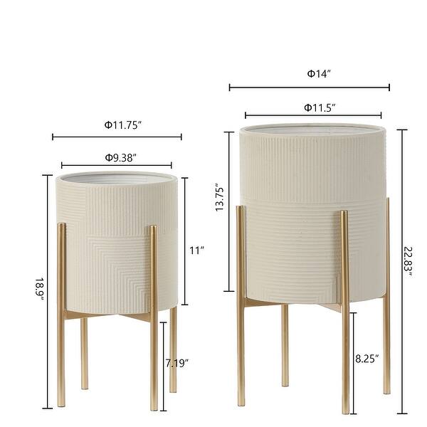 Off White Metal Cachepot Planters with Gold Metal Stands (Set of 2 ...