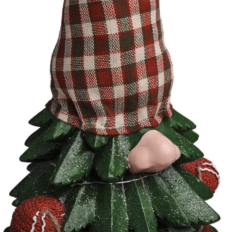 Alpine Corporation 28"H Polyresin Christmas Tree Gnome Decoration with Color Changing LED Lights