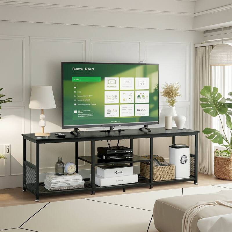 VECELO 55 Inch Black TV Stand TV Media Console Table Entertainment Center with Power Outlets and Open Storage Shelves - 55 inches