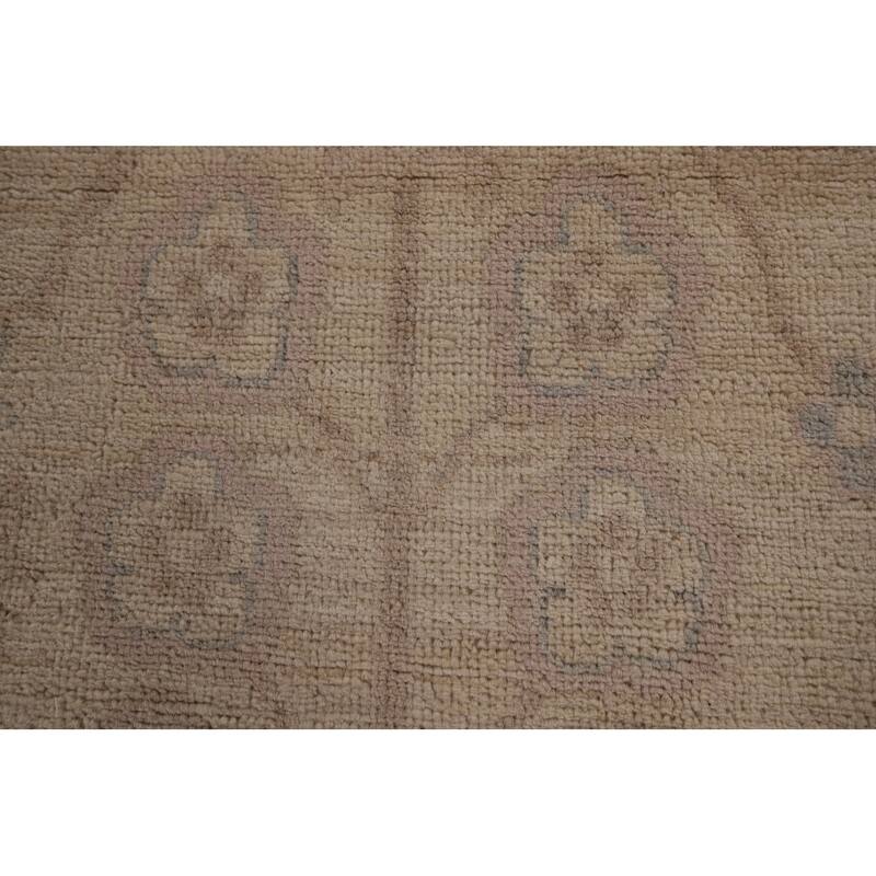 Vegetable Dye Oushak Turkish Area Rug Hand-Knotted Beige Wool Carpet - 9'1" x 11'5"