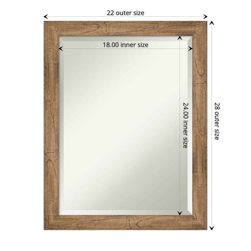 Beveled Wood Wall Mirror - Owl Brown Narrow Frame - Outer Size: 22 x 28 in