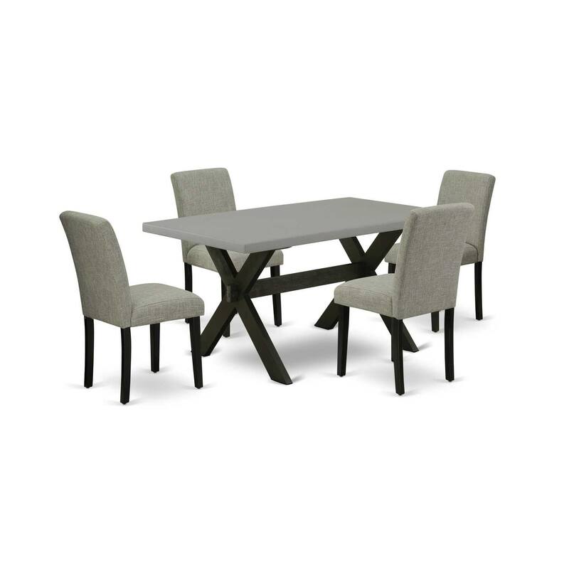 HomeStock 5-Pc Rectangle Natural Oak Finish Solid Wood Top Dining Table with 4 Parson Chair