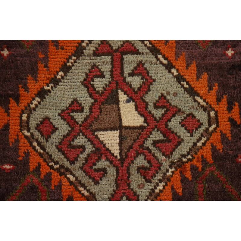 Hamedan Persian Vintage Runner Rug Handmade Wool Carpet - 3'10"x 11'9"