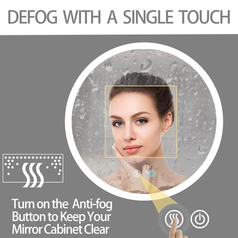 24 inch Round Frameless Anti-Fog Wall Mounted LED Bathroom Vanity Mirror