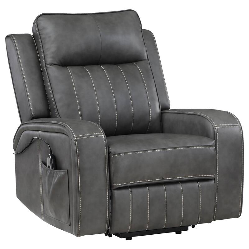 Josen Power Recliner Chair, 36 Inch Gray Faux Leather, Track Armrests