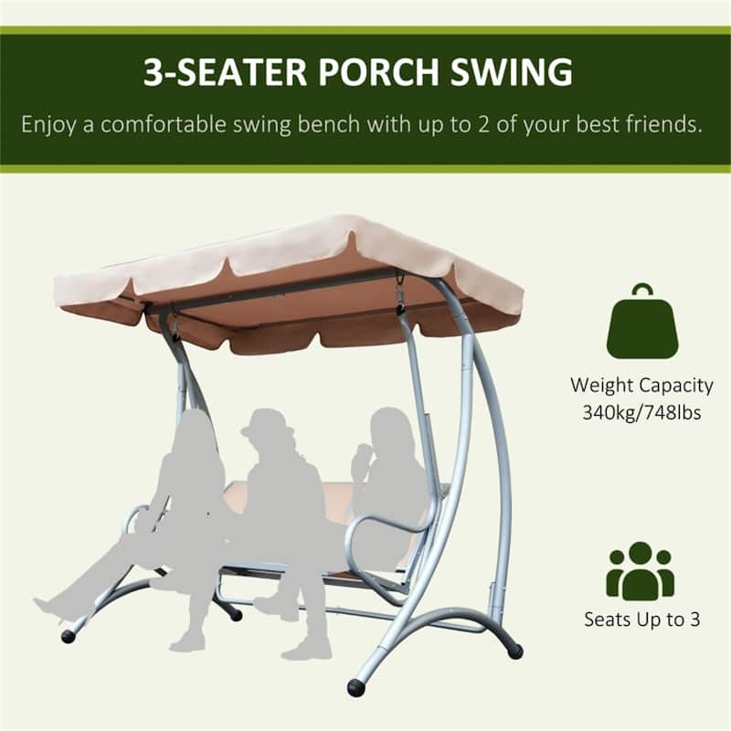 Outdoor Patio Swing Chair for 3 Adults with Adjustable Canopy