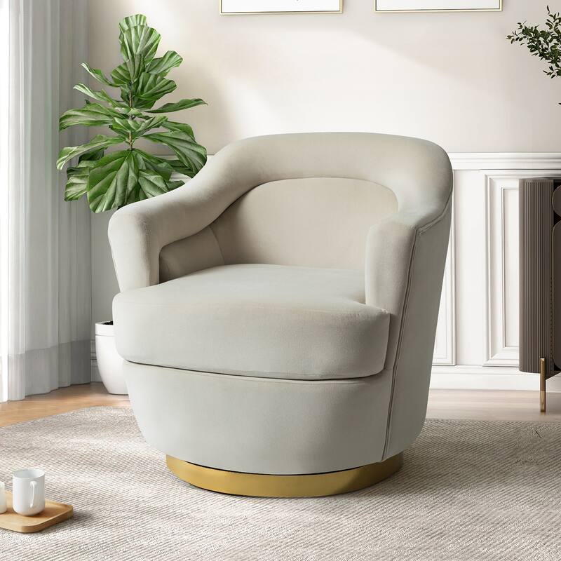 Kanstantin Modern Upholstered Swivel Barrel Chair with Golden Base by HULALA HOME