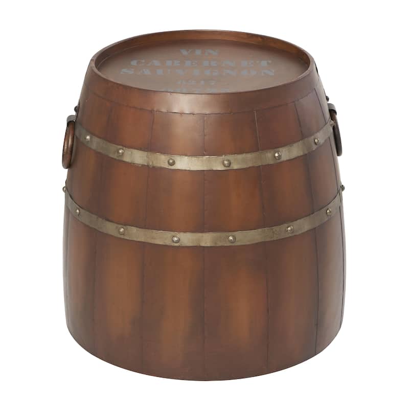 Metal Wine Barrel Accent Table - Brown - Roche River Decor - 20"Wx20"Lx19"H