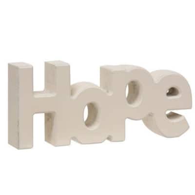 Freestanding Wood Hope Sign Cream Decorative Block for Shelf Tabletop or Mantel - 7"Lx 3"H x 1"W