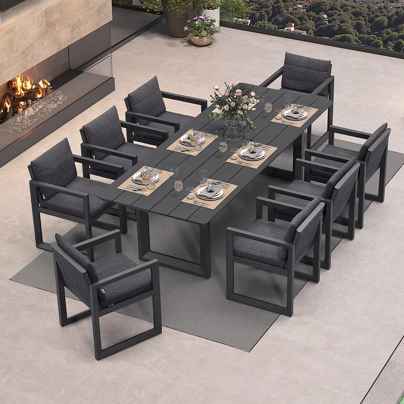 PURPLE LEAF Caesar Outdoor Dining Set Aluminum Luxury Patio Furniture with Olifen Removable Thick Cushion and Pillow-Grey - N/A - 9-Piece（260）
