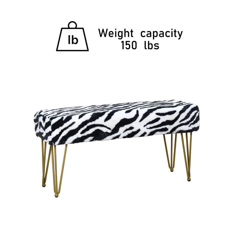 Home Soft Things Zebra Fauxfur Ottoman with Gold Metal Legs. - 46"x16"x22"