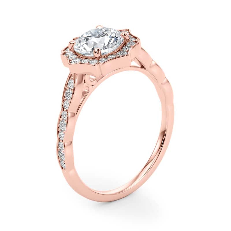 Auriya 14k Rose Gold Lab Grown Round Diamond Halo Engagement Ring 0.50 to 5.00 ct. tw. (F-G VS)