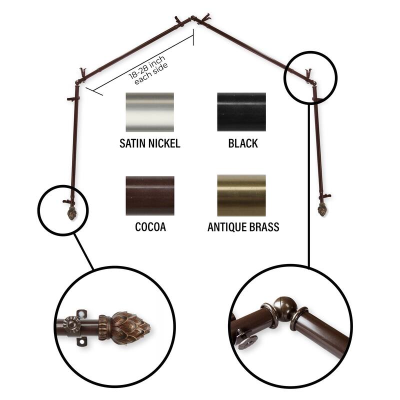 InStyleDesign Lotus 4-Sided Bay Window Curtain Rod - Cocoa - 18-28 inches per side