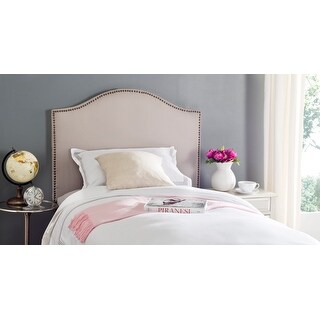 SAFAVIEH Terza Taupe Camelback Upholstered Headboard - Silver Nailhead (Twin)