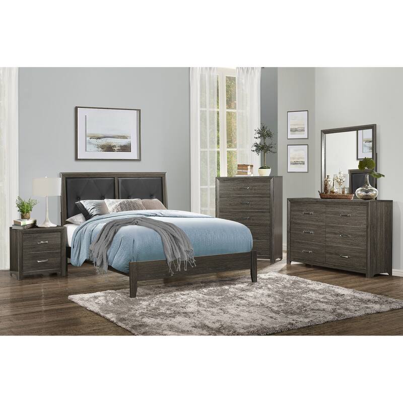 Dark Gray Button-Tufted Faux Leather Upholstered Full Bed with Wooden Frame