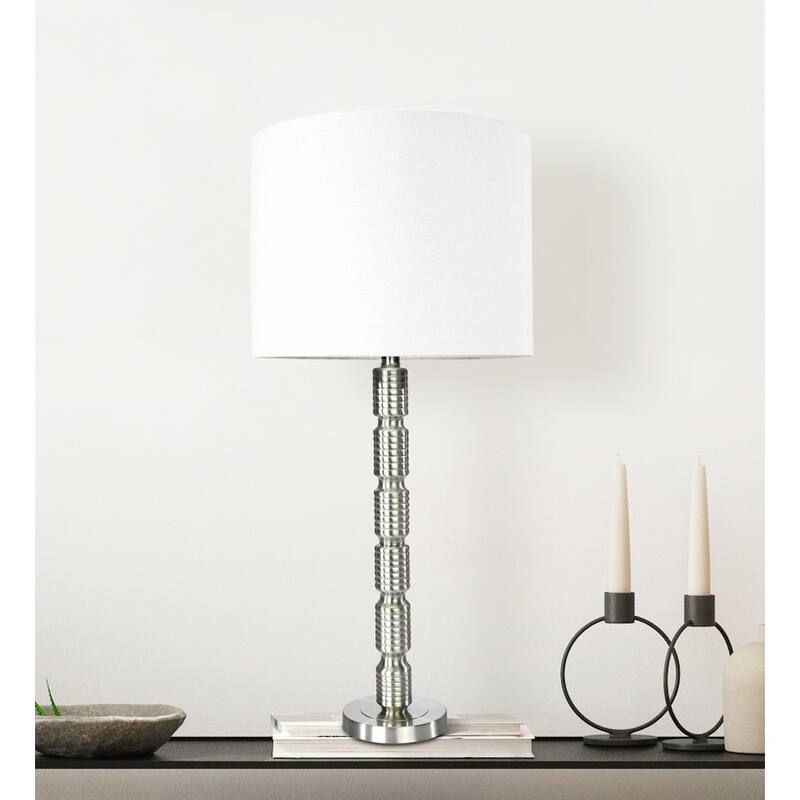 Faceted Stacked Metal Table Lamp with Linen Shade