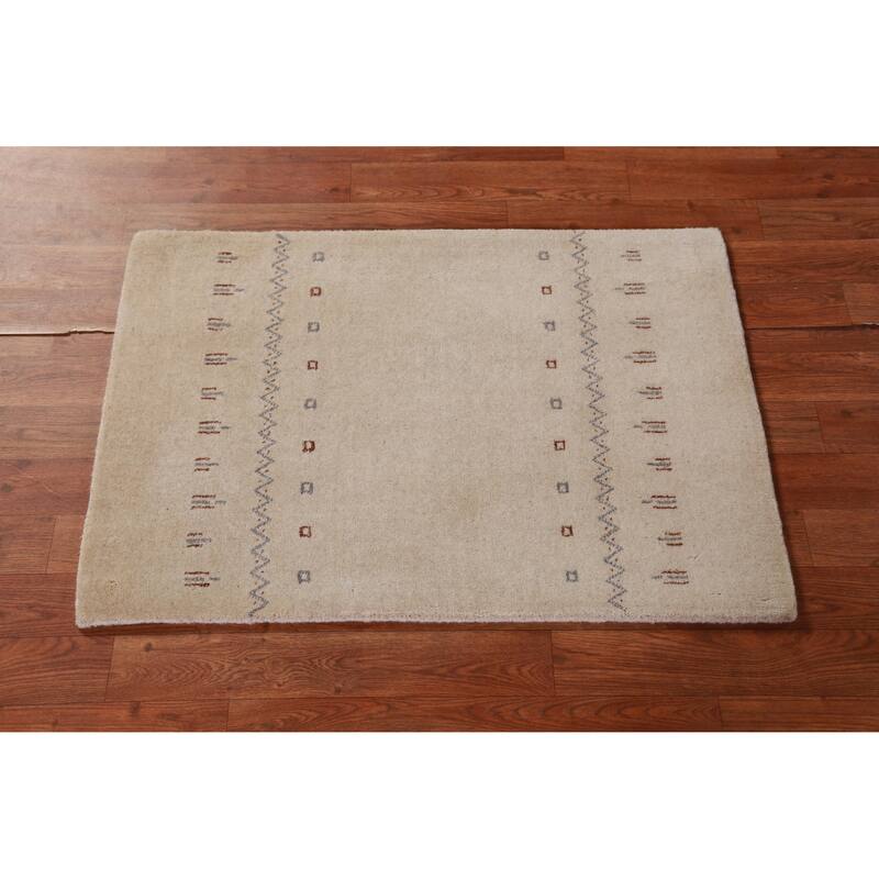 Hand Knotted Oriental 100% Wool Carpet Tribal Tribal Beige & Ivories Gabbeh Area Rug - 3' 0'' X 2' 0''