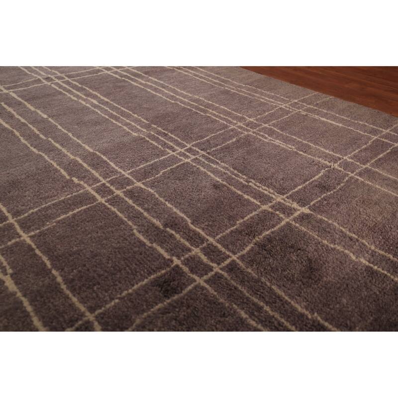 Brown Moroccan Oriental Area Rug Handmade Geometric Wool Carpet - 5'7" x 7'10"