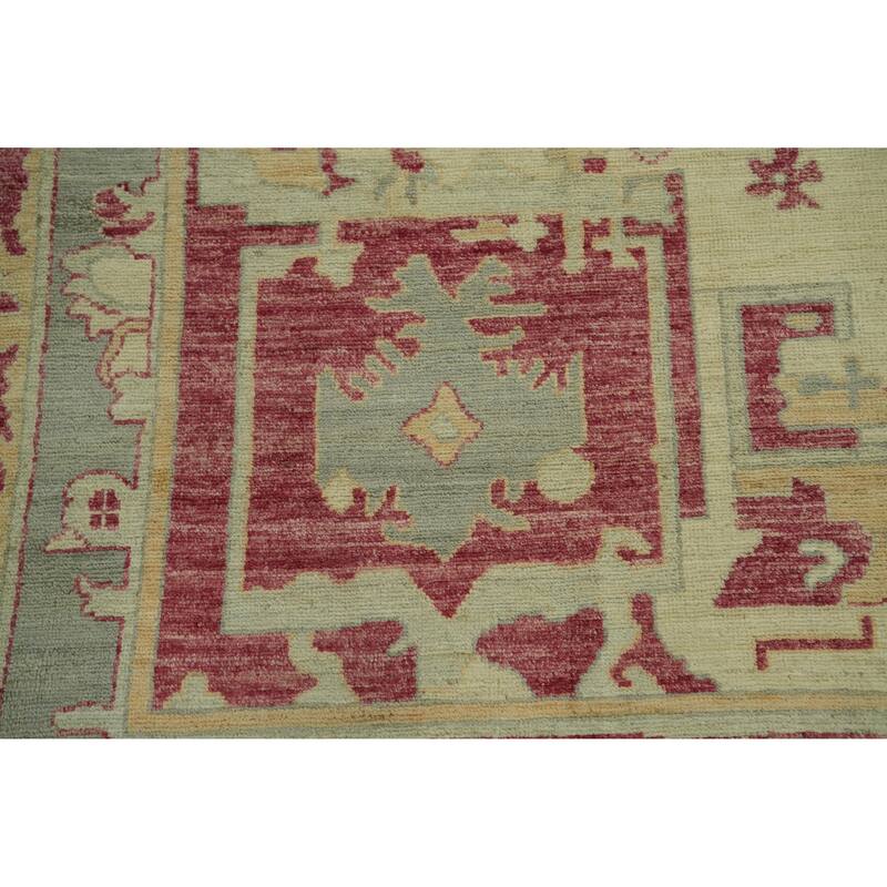 Handmade Wool Oushak Turkish Area Rug, Medallion Geometric Carpet - 11' 9'' X 9' 2''