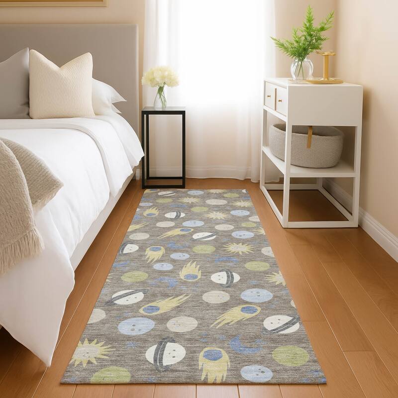 Machine Washable Indoor/ Outdoor Planets Comets Chantille Rug